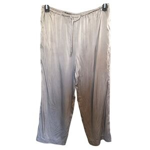 Chaus Silk Wide Leg Pants L Beige Minimal Resort Vacation Lounge Boho Comfort